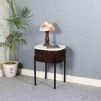 IH Design Luxor Mango Wood Bedside Table With Marble Top & Metal Legs, Brown