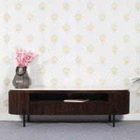 IH Design Luxor Mango Wood Large Tv Stand With Marble Top & Metal Legs, Brown