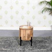 IH Design York Solid Wood Bedside Table With Metal Legs, Brown
