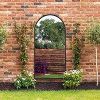 MirrorOutlet The Arcus - Black Framed Arched Garden Wall Mirror 71'' X 35'' (180CM X 90CM), Black