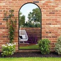 MirrorOutlet The Arcus - Black Metal Framed Arched Garden Wall Mirror 63'' X 31'' (160CM X 80CM), Black