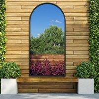 MirrorOutlet The Arcus Black Metal Framed Arched Leaner Garden Mirror, Black