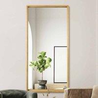 Mirroroutlet Naturalis Oak Rounded Corner Leaner/Wall Mirror, Brown