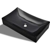 vidaXL Ceramic Bathroom Sink Basin Black Rectangular, Black