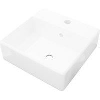 vidaXL Ceramic Basin Square with Overflow and Faucet Hole 41 x 41 cm, White