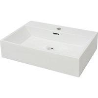 vidaXL Basin with Faucet Hole Ceramic White 60.5x42.5x14.5 cm, White
