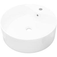 vidaXL Ceramic Bathroom Sink Basin Faucet/Overflow Hole White Round, White