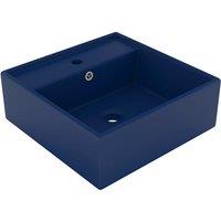 vidaXL Luxury Ceramic Square Basin Overflow - Matt Dark Blue, Blue