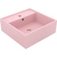 vidaXL Luxury Basin Overflow Square Matt Pink 41x41 cm Ceramic, Pink