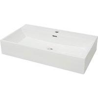 vidaXL Basin with Faucet Hole Ceramic White 76x42.5x14.5 cm, White