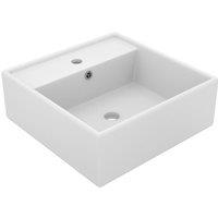 vidaXL Luxury Basin Overflow Square Matt White 41x41 cm Ceramic, White