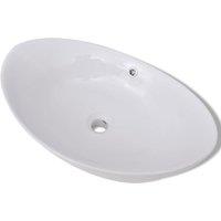 vidaXL Luxury Ceramic Basin Oval with Overflow 59 x 38,5 cm, White