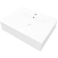 vidaXL Rectangular Ceramic Basin Sink White with Faucet Hole 60x46 cm, White