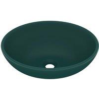 vidaXL Luxury Basin Oval-shaped Matt Dark Green 40x33 cm Ceramic, Green