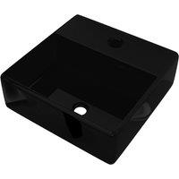 vidaXL Ceramic Bathroom Sink Basin with Faucet Hole Black Square, Black
