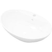 vidaXL Luxury Ceramic Basin Oval with Overflow and Faucet Hole, White