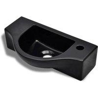 vidaXL Ceramic Bathroom Sink Basin with Faucet Hole Black, Black