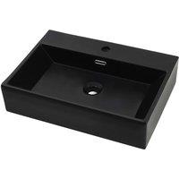 vidaXL Basin with Faucet Hole Ceramic Black 76x42.5x14.5 cm, Black