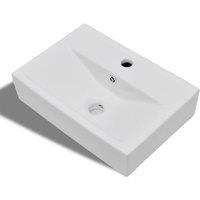 vidaXL Ceramic Bathroom Sink Basin Faucet/Overflow Hole White Rectangular, White