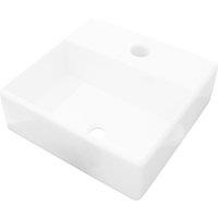 vidaXL Ceramic Bathroom Sink Basin with Faucet Hole White Square, White