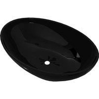vidaXL Luxury Ceramic Basin Oval-shaped Sink Black 40 x 33 cm, Black
