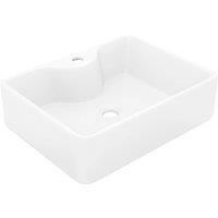 vidaXL Ceramic Bathroom Sink Basin with Faucet Hole White Square, White