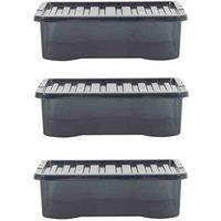 Wham Crystal Tint Smoke 45L Storage Box & Lid 3 pack, Black