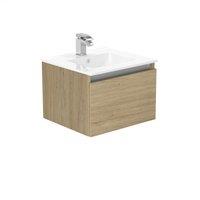 Newland 500mm Single Drawer Ceramic Basin Unit - Natural Oak, Brown