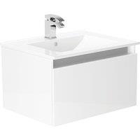 Newland 600mm Single Drawer Ceramic Basin Unit - White Gloss, White