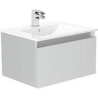 Newland 600mm Single Drawer Ceramic Basin Unit - Pearl Grey, Grey