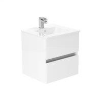 Newland 500mm Double Drawer Ceramic Basin Unit - White Gloss, White
