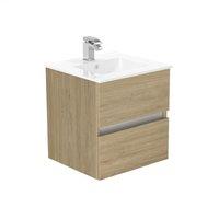 Newland 500mm Double Drawer Ceramic Basin Unit - Natural Oak, Brown