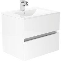 Newland 600mm Double Drawer Ceramic Basin Unit - White Gloss, White