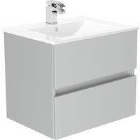 Newland 600mm Double Drawer Ceramic Basin Unit - Pearl Grey, Grey