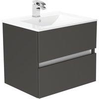 Newland 600mm Double Drawer Ceramic Basin Unit - Midnight Mist, Blue
