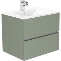 Newland 600mm Double Drawer Ceramic Basin Unit - Sage Green, Green