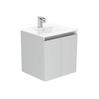 Newland 500mm Wall Hung Double Door Large Ceramic Basin Unit - Pearl Grey, Grey