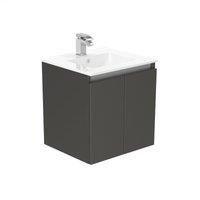 Newland 500mm Wall Hung Double Door Large Ceramic Basin Unit - Midnight Mist, Blue