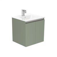 Newland 500mm Wall Hung Double Door Large Ceramic Basin Unit - Sage Green, Green