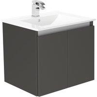 Newland 600mm Wall Hung Double Door Large Ceramic Basin Unit - Midnight Mist, Blue
