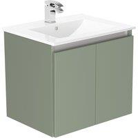 Newland 600mm Wall Hung Double Door Large Ceramic Basin Unit - Sage Green, Green