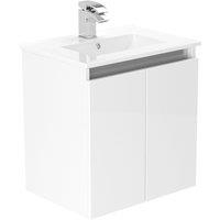 Newland 500mm Wall Hung Double Door Ceramic Basin Unit - White Gloss, White