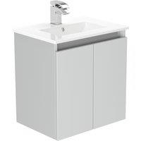 Newland 500mm Wall Hung Double Door Ceramic Basin Unit - Pearl Grey, Grey