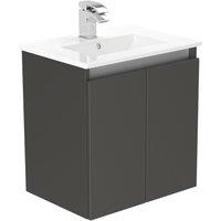 Newland 500mm Wall Hung Double Door Ceramic Basin Unit - Midnight Mist, Blue