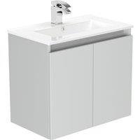 Newland 600mm Wall Hung Double Door Ceramic Basin Unit - Pearl Grey, Grey