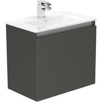 Newland 600mm Wall Hung Double Door Ceramic Basin Unit - Midnight Mist, Blue