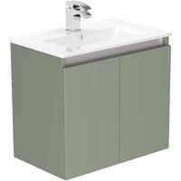Newland 600mm Wall Hung Double Door Ceramic Basin Unit - Sage Green, Green