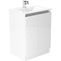 Newland 600mm Double Door Large Ceramic Basin Unit - White Gloss, White
