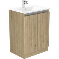 Newland 600mm Double Door Large Ceramic Basin Unit - Natural Oak, Brown