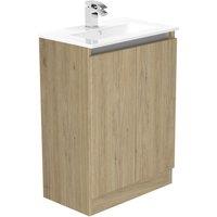 Newland 600mm Double Door Ceramic Basin Unit - Natural Oak, Brown
